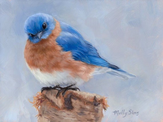Bluebird Painting Bird Painting Bird Art Eastern Etsy