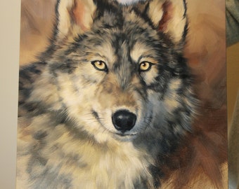 wolf - gray wolf - wolf painting - wolf art - realistic art - wolf print - animal art - beautiful wolf - alpha wolf - wildlife art