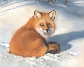 FOX - red fox - fox painting - fox print - realistic art - fox portrait - wildlife painting - Fox in Snow