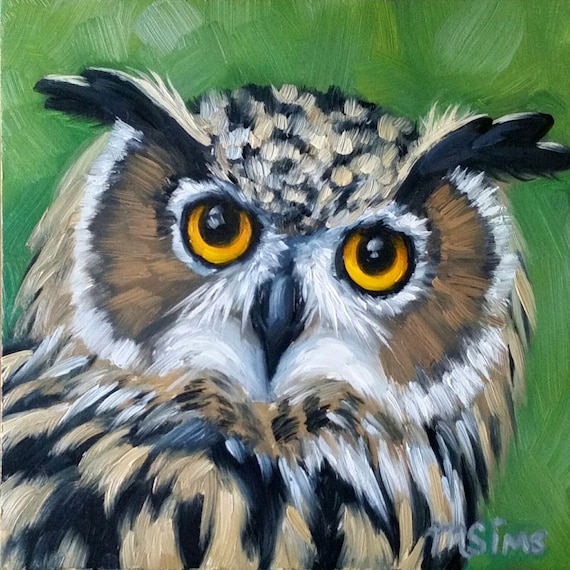 owl print great horned owl owl painting bird painting etsy