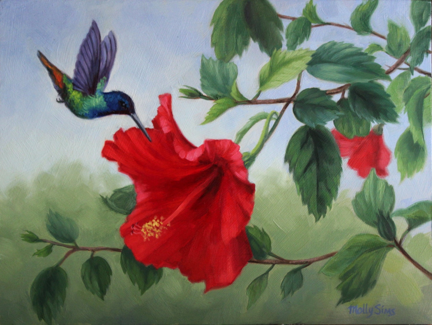 Hummingbird painting hummingbird with flower bird painting