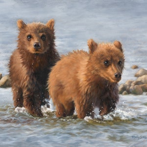 Bear Painting - cub bear painting - bear art - giclee print - bear cubs - wildlife art - Molly Sims art - Open edition print