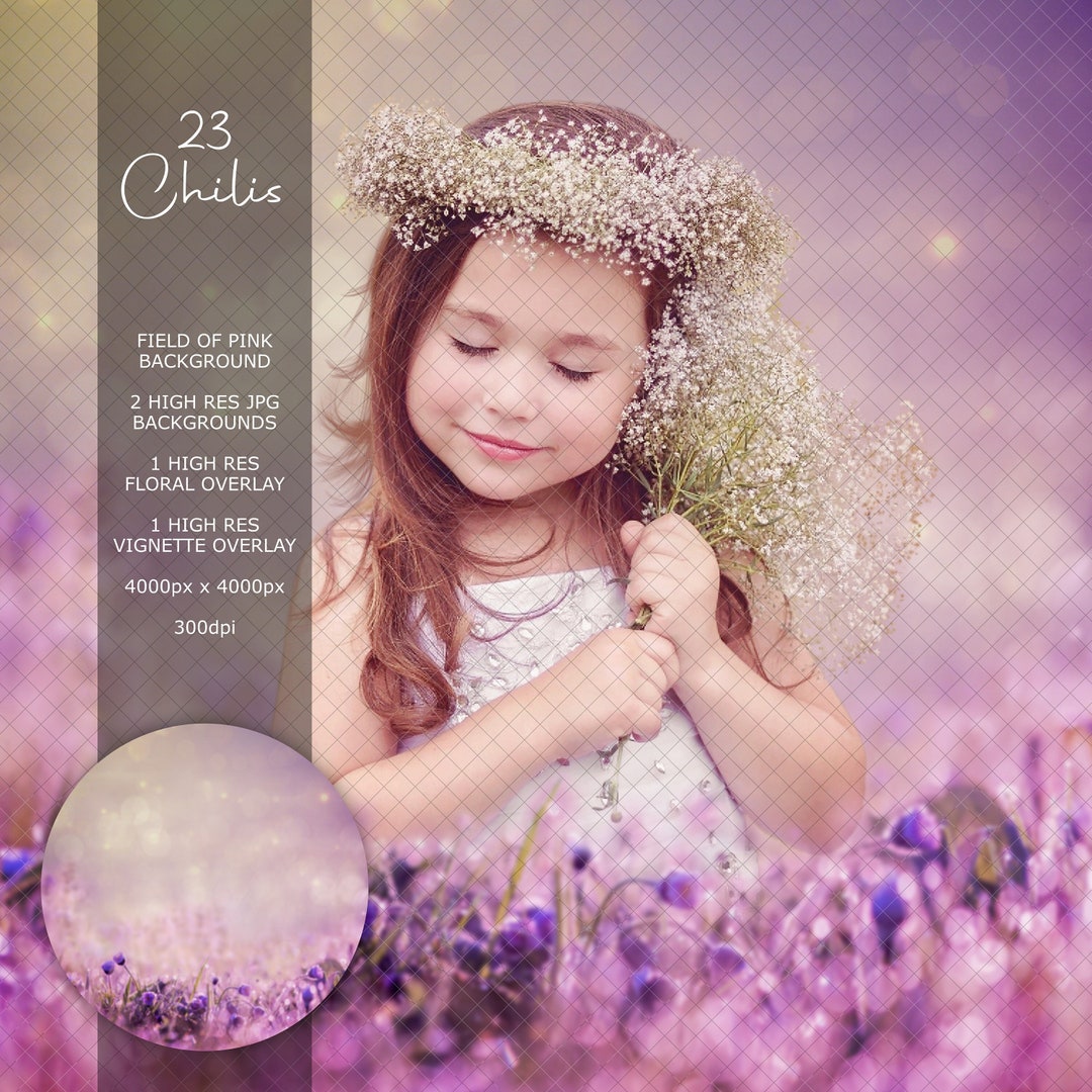 Purple Flower Bokeh Meadow Digital Background With Floral & Overlays INSTANT DOWNLOAD