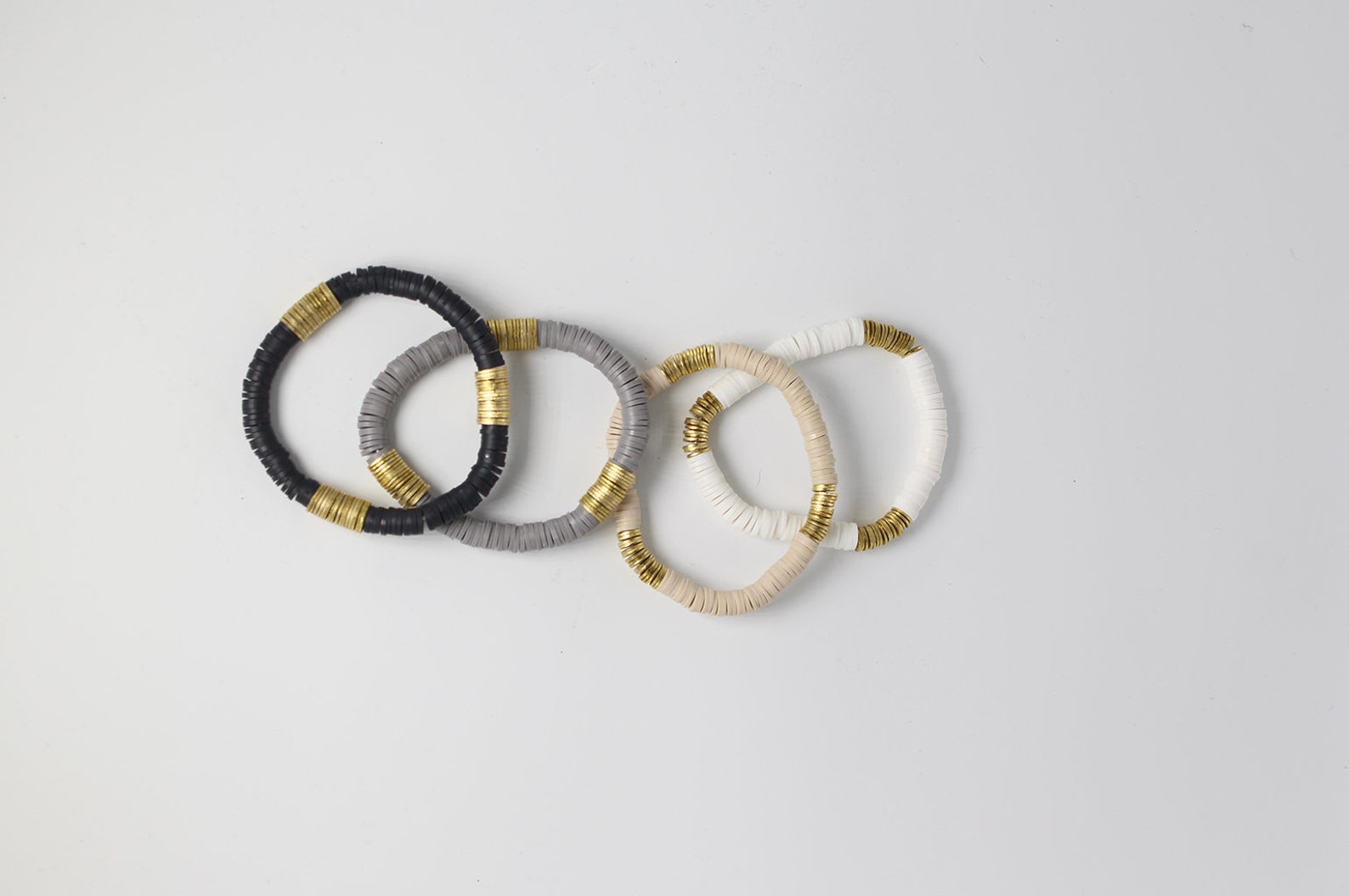 Neutral Clay Bead Bracelet Stack with Bold Gold Fillers Etsy