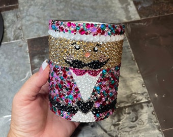 Rhinestone Nutcracker Lowball Tumbler | Bling Stainless Steel Cup | Sparkly Holiday Cocktail Glass | Christmas Gift | Custom Crystal Tumbler