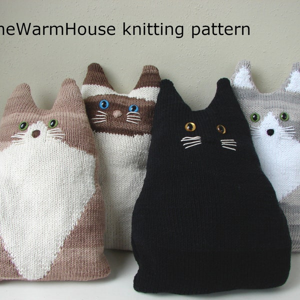Knitting pattern cat pillow kitty cushion black cat tutorial | siamese kitten stuffed animal munchkin | calico cushion home decor tabby main