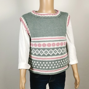 Knitting pattern vest Lorna, girl slipover fair isle, sleeveless sweater child