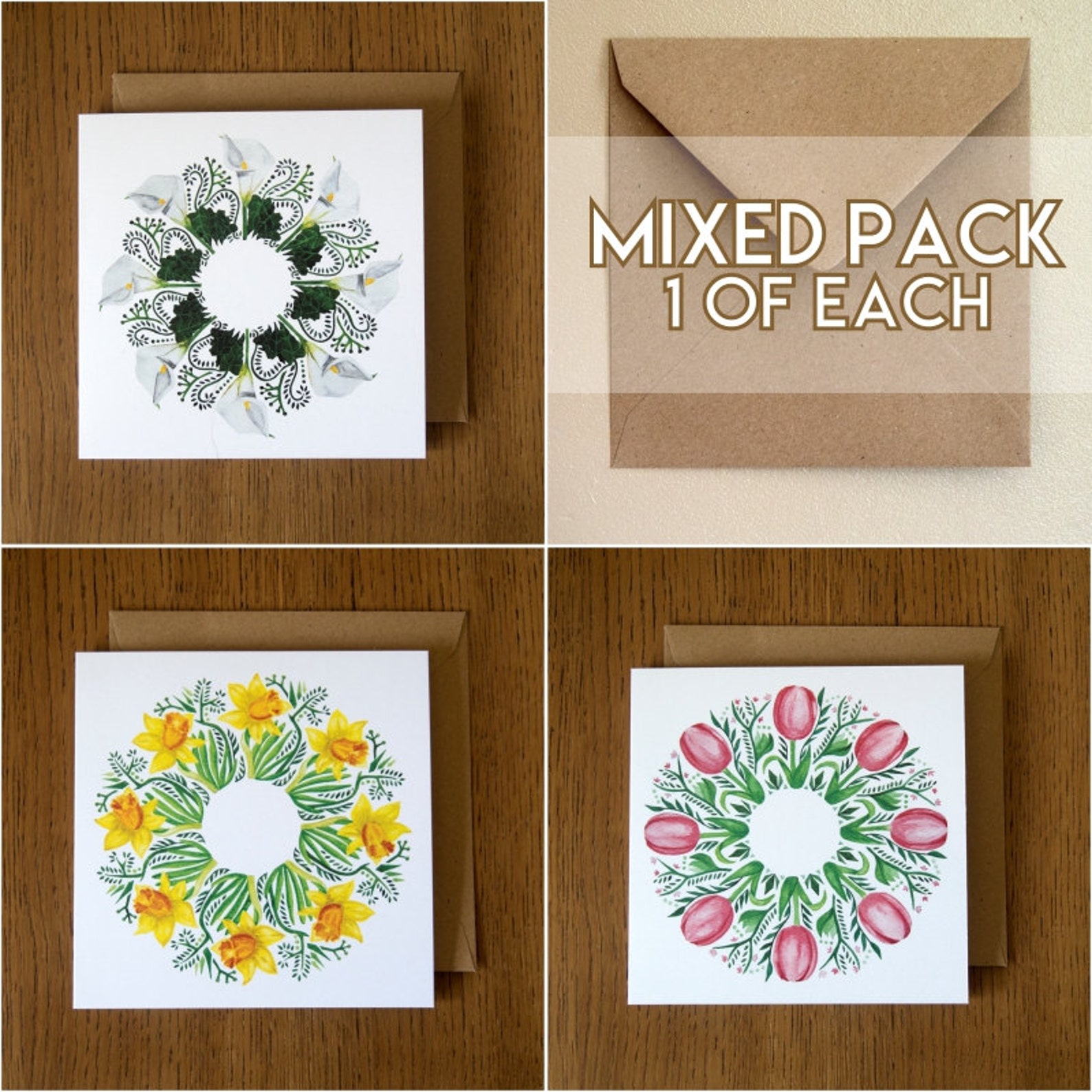 Mixed Flower Circles. Blank Greeting Cards. Pack of 3 1 of Each Design Etsy UK