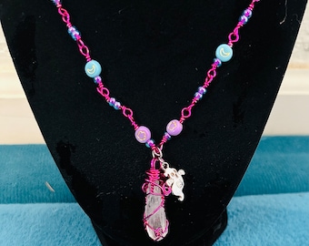 Pink multi-color quartz pendant ghost charm Necklace