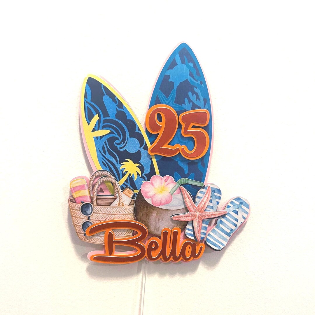 Personalized Surfboard Cake Topper | Tropical Birthday Party Decor - Etsy
