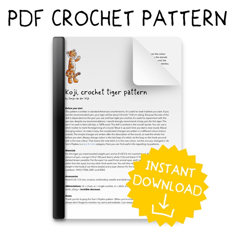 Crochet pattern for Koji the amigurumi crochet tiger Instant download PDF File image 2