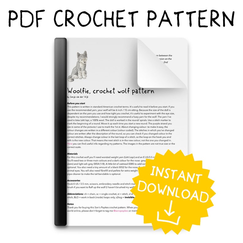 Crochet pattern for Woolfie, realistic crochet wolf amigurumi Instant download PDF File image 2