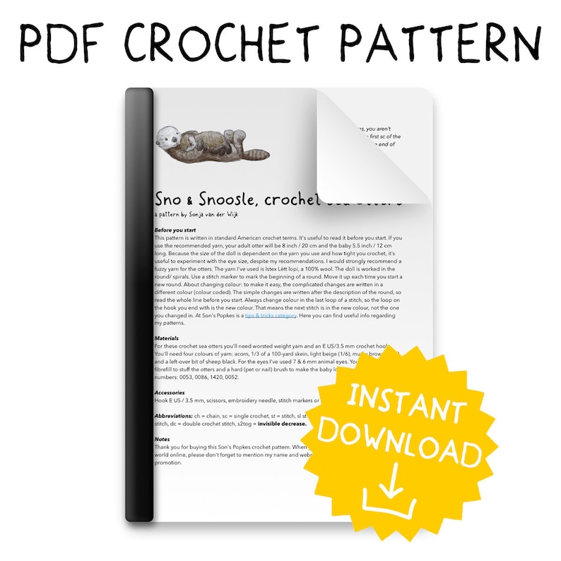 Crochet pattern for Sno and Snoosle, realistic crochet sea otter pup amigurumi Instant download PDF File image 2