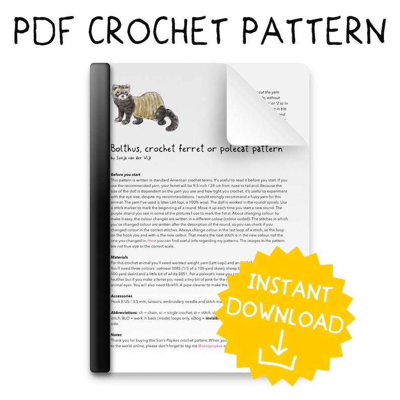 Crochet pattern for Bolthus, realistic crochet ferret or polecat amigurumi Instant download PDF File image 2