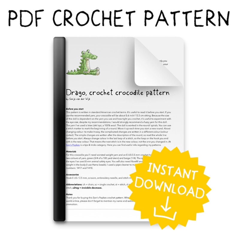 Crochet pattern for Drago the amigurumi crochet crocodile alligator Instant download PDF File image 2