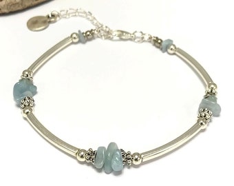 Natural Aquamarine Bracelet Bangle, Minimalist Bracelet, Aquamarine Semi Precious Gemstone, Dainty Bangle, Beaded Bracelet