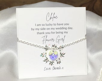Personalised Thank You For Being My Flower Girl Gift, Swarovski Crystal Heart Bracelet, Match Your Wedding Colours, Rustic Boho Wedding