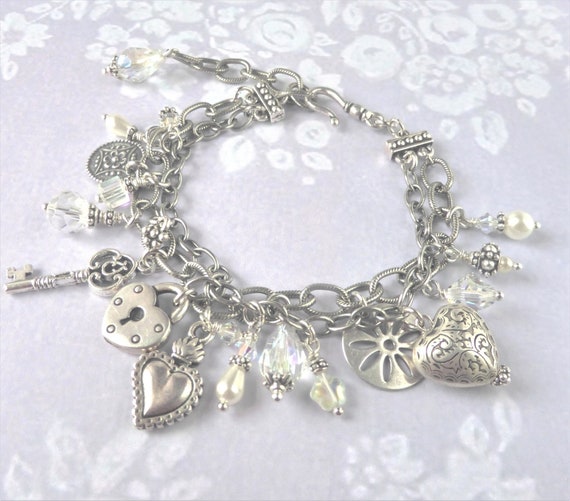 Swarovski Crystal Charm Bracelet Vintage Style Boho Heart - Etsy UK