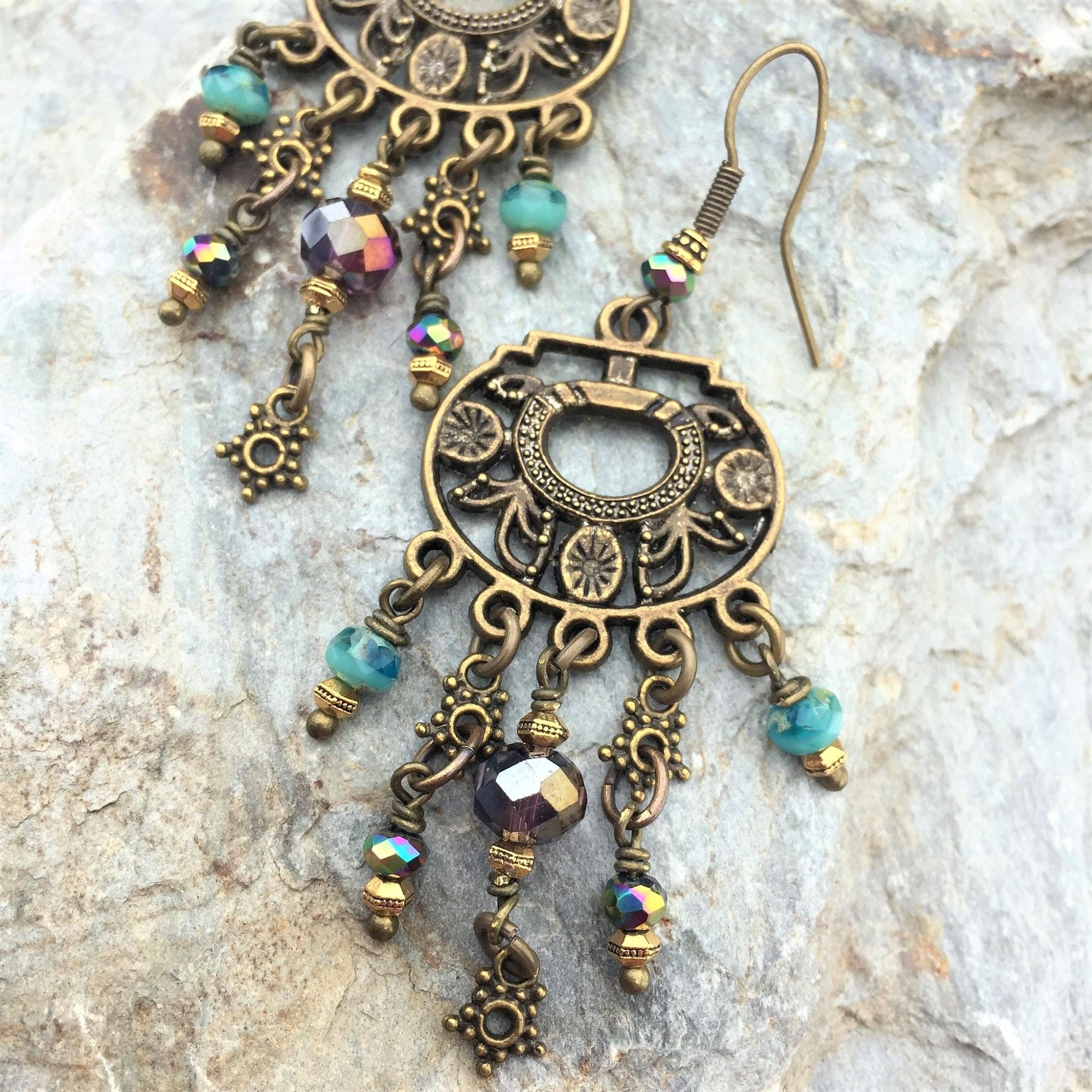 Boho Chandelier Earrings Bohemian Tassel Earrings Peacock Etsy