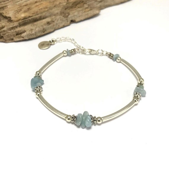 Natural Aquamarine Bracelet Bangle Valentines Day Minimalist