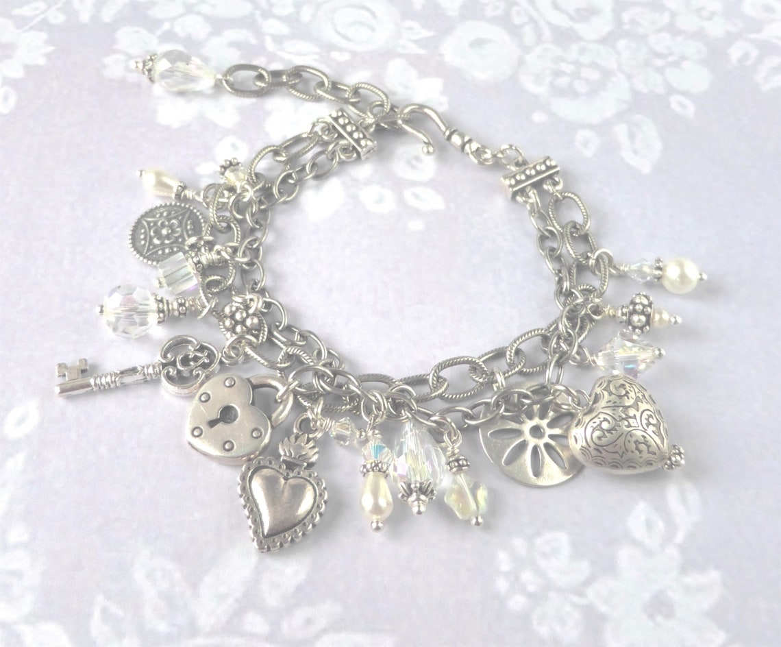 Swarovski Crystal Charm Bracelet Vintage Style Boho Heart - Etsy