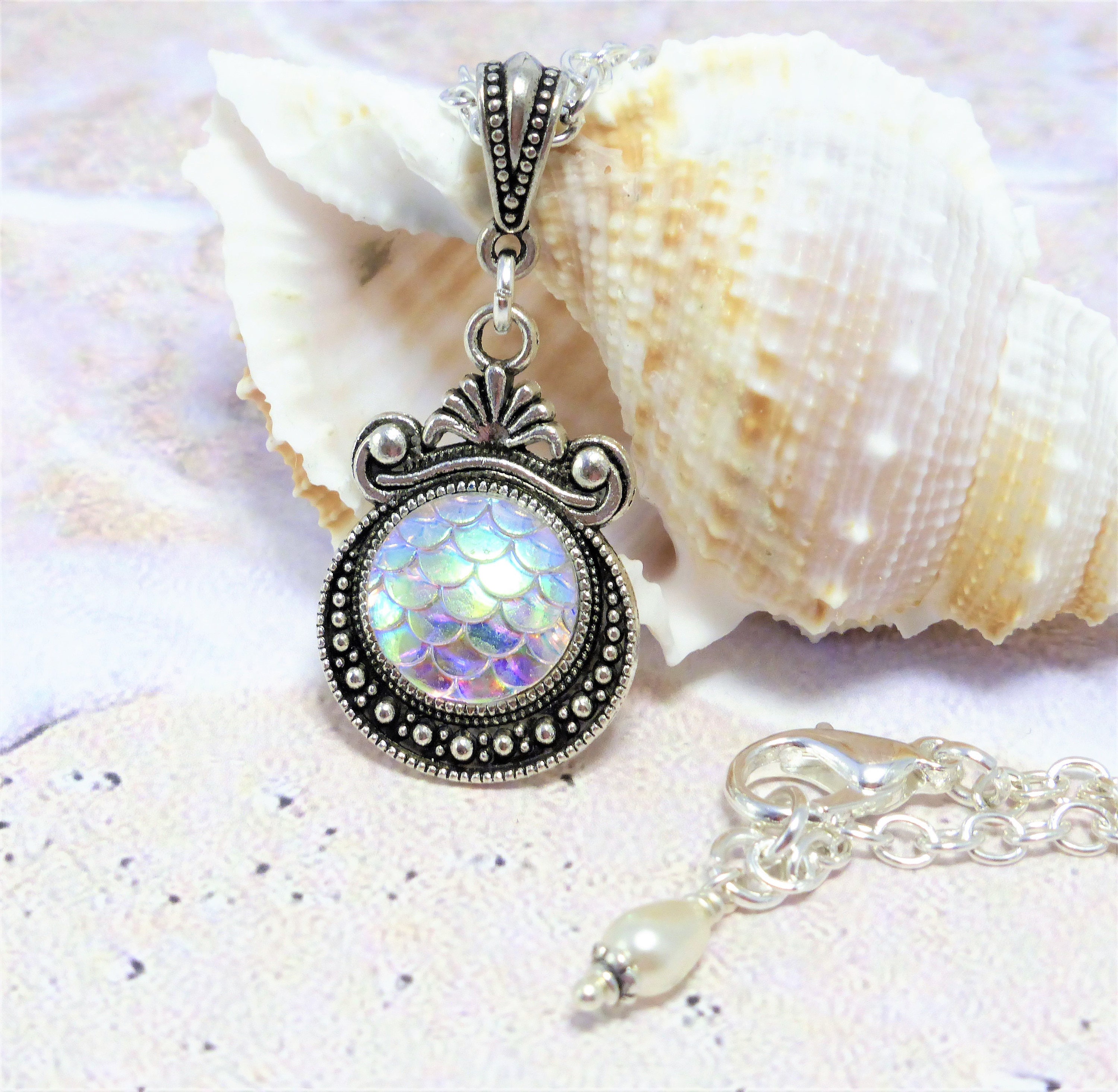Mermaid Tail Necklace Pearl White Necklace Mermaid Necklace - Etsy UK