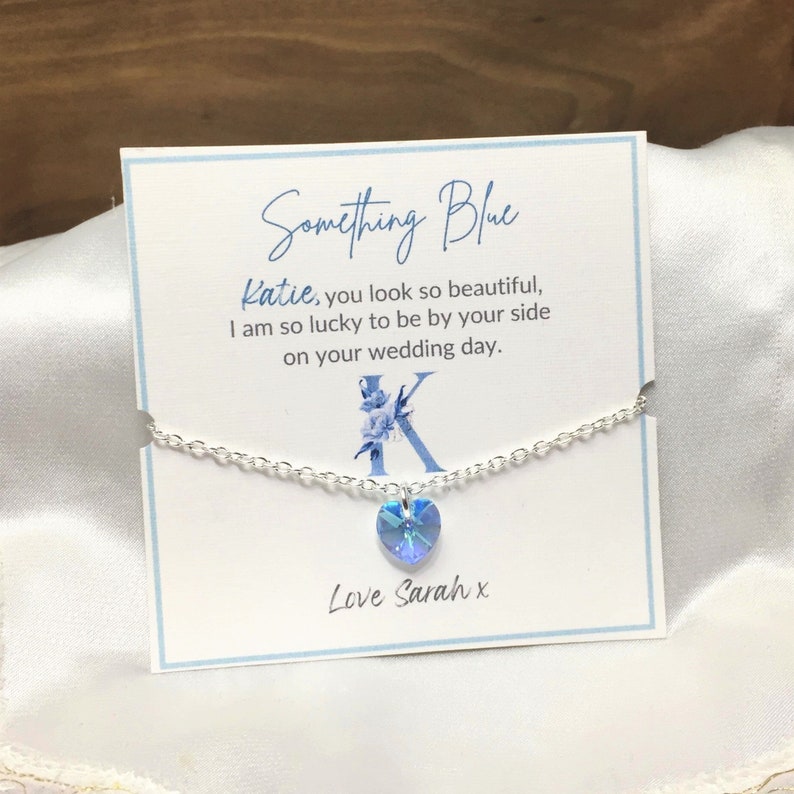 Personalised Something Blue Swarovski Blue Crystal Heart Bride's initial