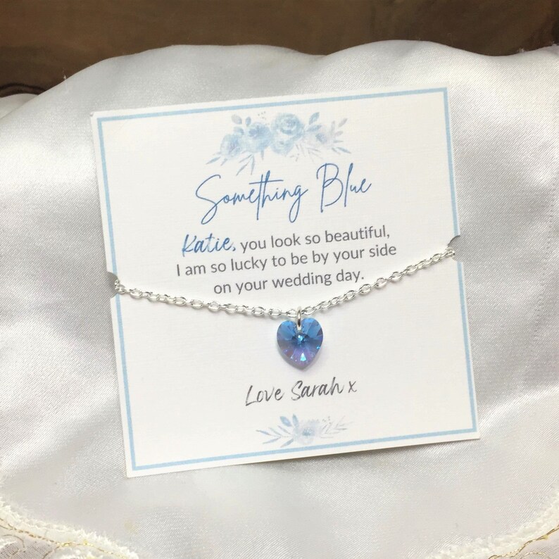 Personalised Something Blue Swarovski Blue Crystal Heart Blue flowers