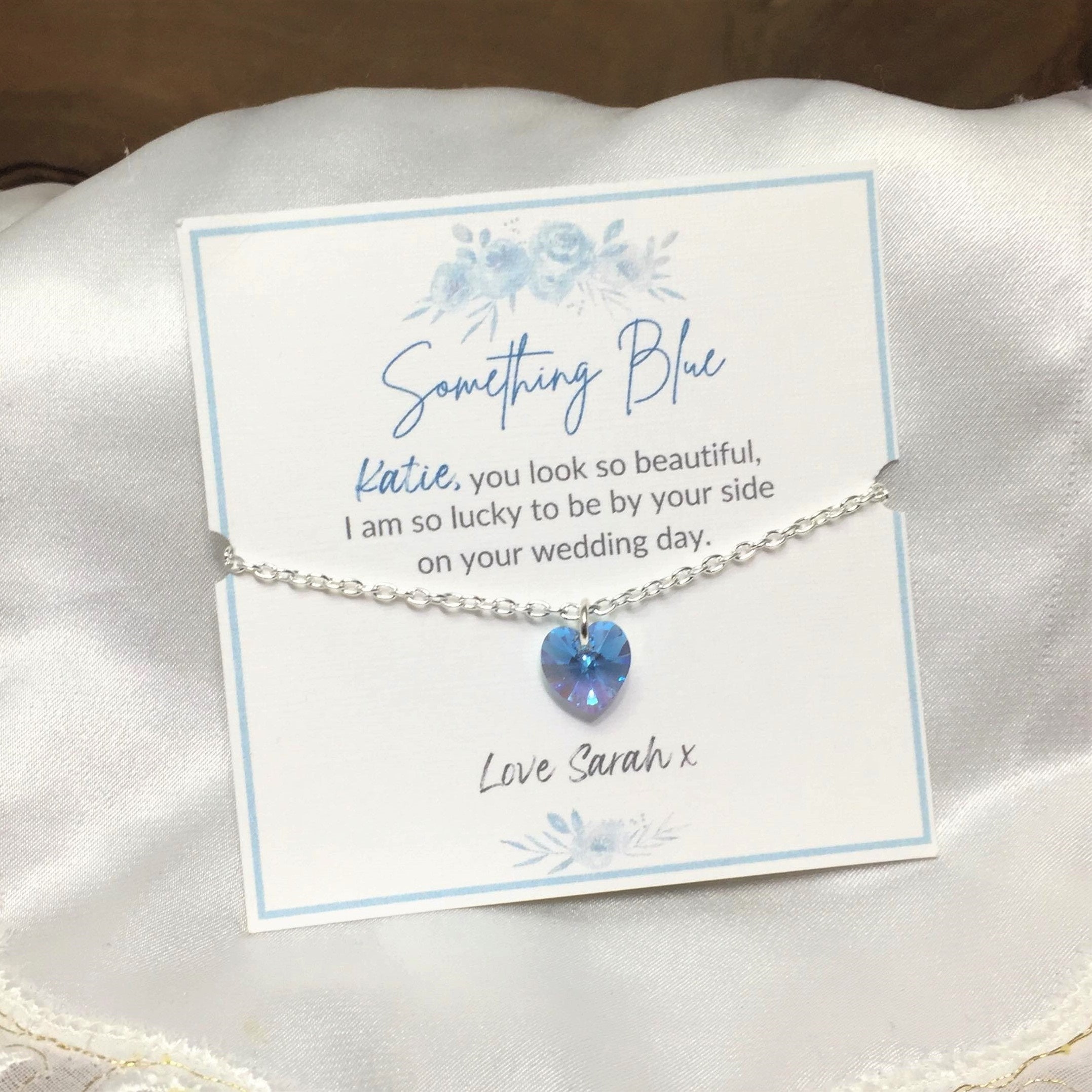 Personalised Something Blue Swarovski Blue Crystal Heart Anklet