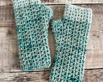 Crochet fingerless gloves, wrist warmers,  super wash merino wool, hand dyed yarn, teal