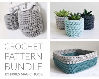 Crochet Basket Patterns Bundle, instant digital download