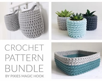 Crochet Basket Patterns Bundle, instant digital download