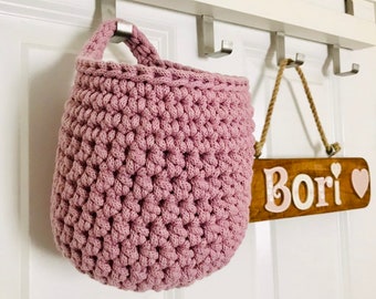 Nursery storage basket, crochet hanging basket