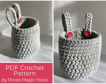 Button on Hanging Basket Crochet Pattern, instant digital download