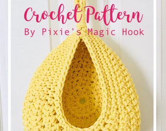 Crochet pattern, crochet basket, nursery decor, hanging basket, bedroom storage, organizer, instant download