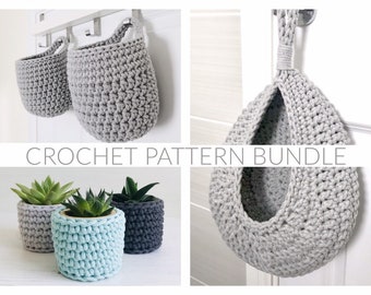 3 Crochet Basket Patterns Bundle, instant digital download