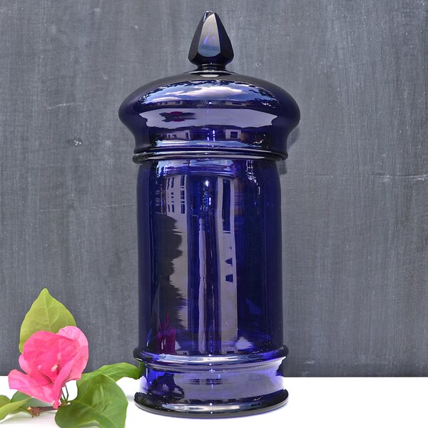 Vintage French Cobalt Blue Apothecary Jar with Lid