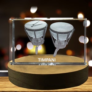Timpani 3D Engraved Crystal: Musician Gift with LED Base
