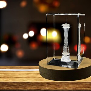 Space Needle 3D Engraved Crystal Collectible Souvenir