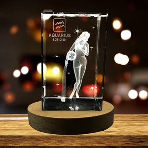 Aquarius Zodiac Sign 3D Engraved Crystal Keepsake Gift