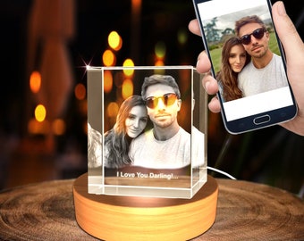 Photo holographique 3D personnalisée pour couple (commémoratif, fête des mères, Saint-Valentin, Noël, cadeau d'anniversaire personnalisé)