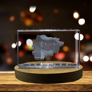 Cristal gravé 3D d'Andorre Souvenir/cadeau/décor/objet de collection/souvenir en cristal gravé 3D