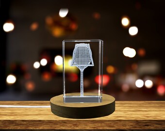 Engraved Crystal Tennis Racket Decor: 3D Retro Design with LED Base, Unique Recognition Gift & Collectible