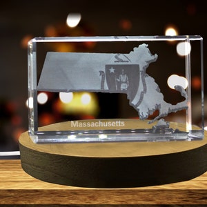 Massachusetts 3D Gravé Cristal 3D Gravé Cristal Souvenir/Cadeau/Décor/Collectible/Souvenir