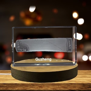 Guzheng 3D Engraved Crystal: Collectible Souvenir Decor