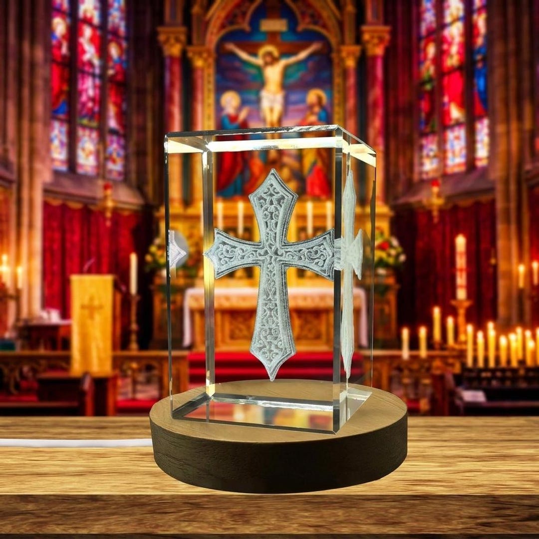 Christian Cross| 3D Engraved Crystal Keepsake | Gift/decor
