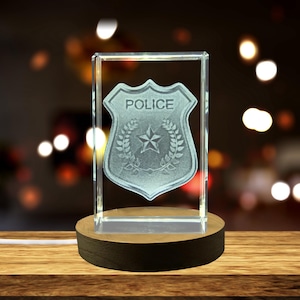 Luxury Crystal Design Police Badge Keepsake with 3D Engraved Gift
