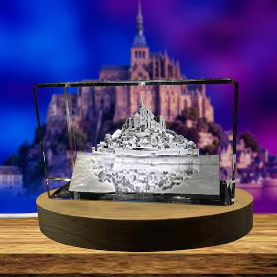 SAINT MICHEL 美品 Le Mont-saint-michel 3D Engraved Crystal Keepsake Souvenir