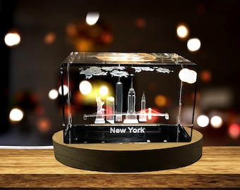 New York City Landmarks 3D Engraved Crystal