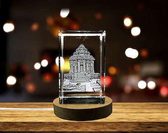 Konark Sun Tower 3D Engraved Crystal Keepsake Souvenir